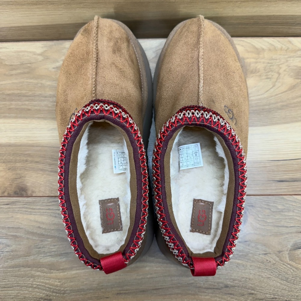 UGG Tazz Platform Slippers Womens 8 Chestnut Suede Sherpa Shearling Lined Tasman - Picture 8 of 12
